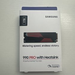 Samsung 990 PRO with Heatsink — 1TB PCIe 4.0 NVMe M.2 SSD.