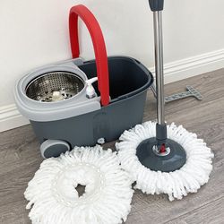 (New) $25 Spin Mop System with Wheels & Handle, Include 2pcs Replacement microfiber mops