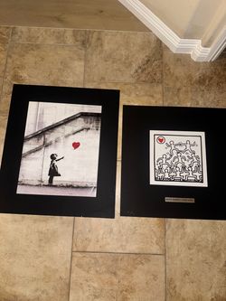2 prints Galrie Banksy Girl with Balloon Artwork Print and Keith Harring