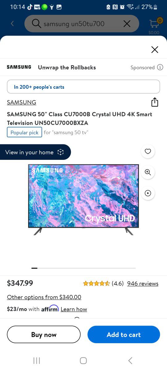 50 Inch Samsung Smart TV 4k Ultra High Def