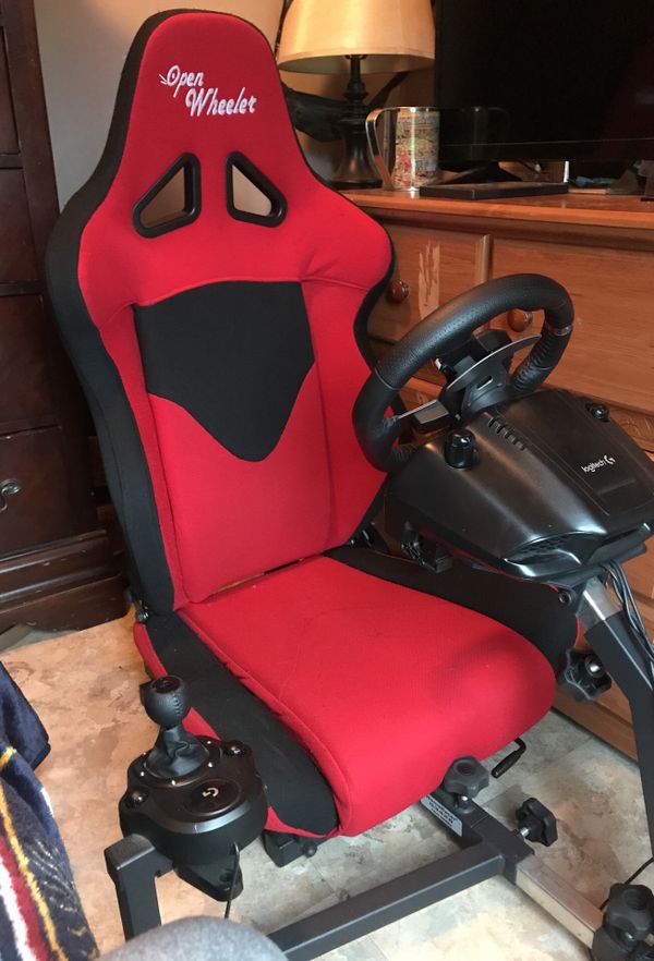 Xbox one Logitech steering wheel, shifter, pedals, and bucket seat for