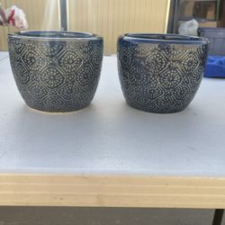 Blue Glazed Small Pots - 2 Available