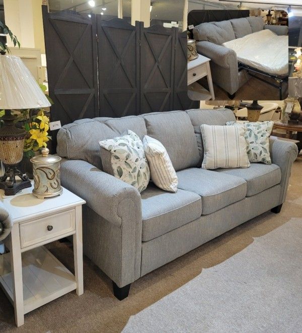 Grey Sofa Sleeper with queen memory foam mattress