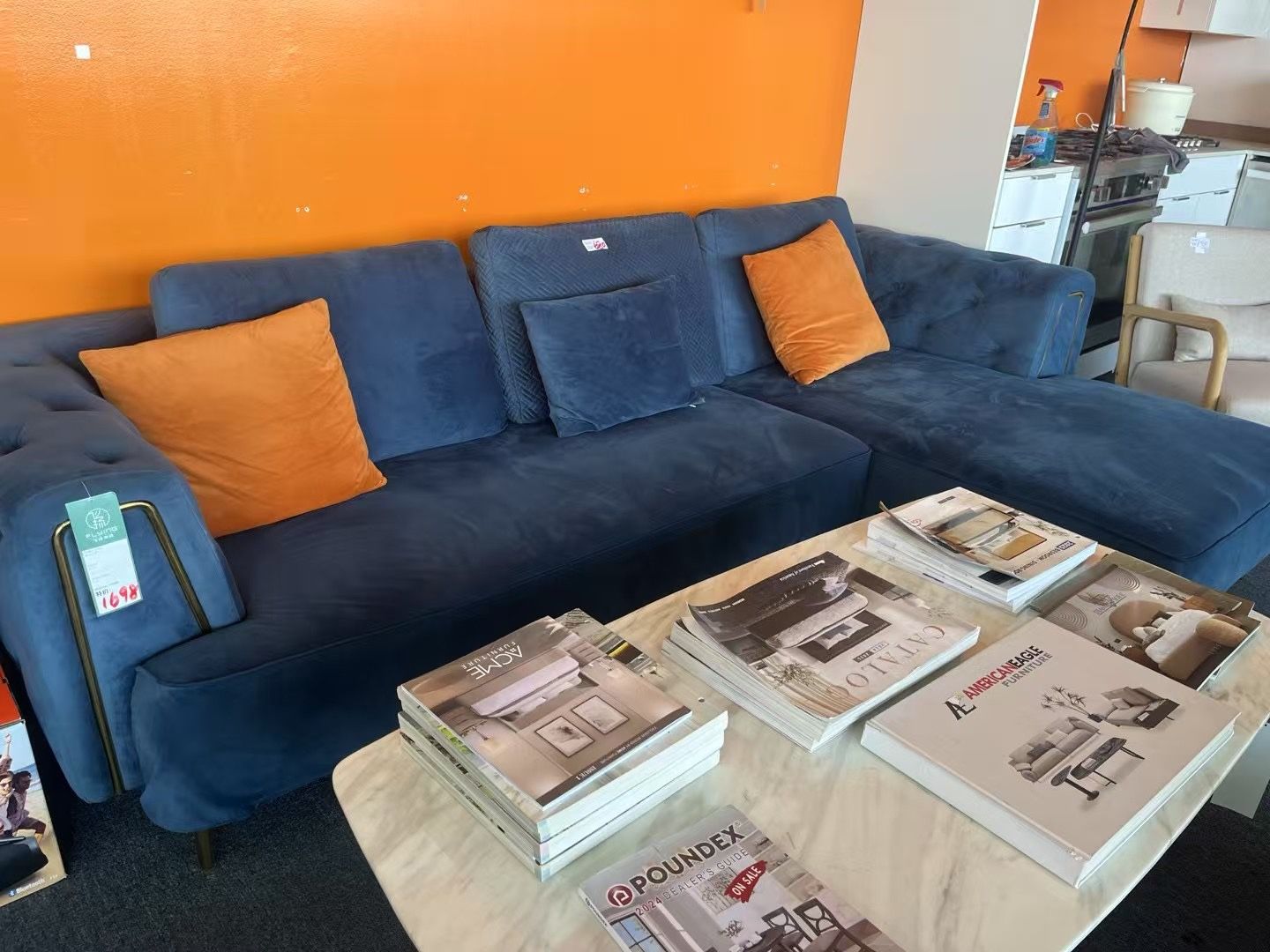 Blue L-shaped sofa two-piece set，$680