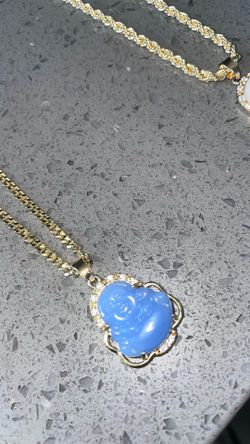 14KT Cuban Chain and Icedout Buddha Pendant