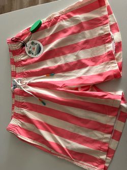Pink and White Striped Swim Trunks XL