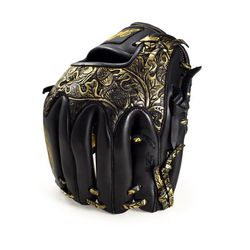 New 11.25″ DeOro Baseball Royal Tip Infield Modified Trapeze Web Black-Gold Floral Glove 