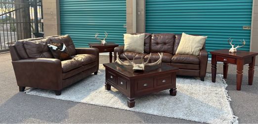 Living Spaces (Flex Steel) leather couch and love seat