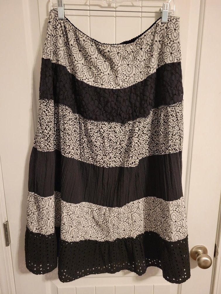 Kim Roger's Patchwork & Eyelet Skirt 1X