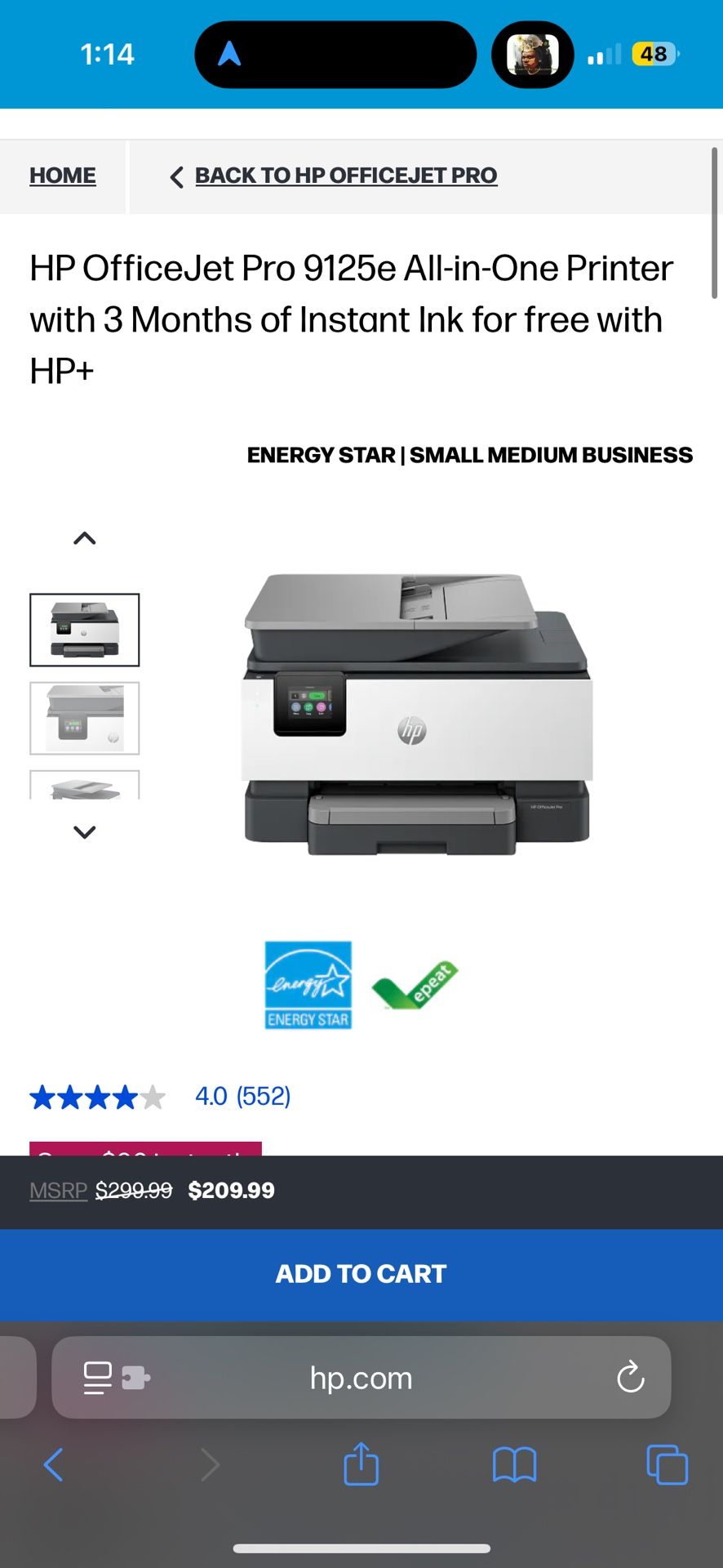 Hp Office Jet Pro 9125 E All In One Printer