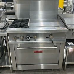 Flamaster FLM-R36-24MG 36” NG/LPG Commercial Gas Range, 2 Open Burners & 24” Griddle, Standard Oven, 153,000 BTU