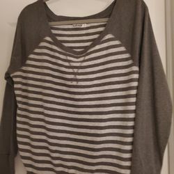WOMEN'S SIZE LARGE GREY STRIPED LONG SLEEVE SHIRT BY GARAGE