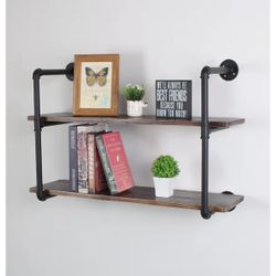 Industrial Retro Pipe Shelf 36in 2 Tier Wall Mounted,Rustic Floating Shelves,Farmhouse Kitchen Bar Shelving,Home Decor Book Shelves,DIY Bookshelf