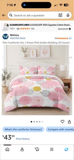 WeCozy Twin Comforter Set 2 Pieces Pink Golden