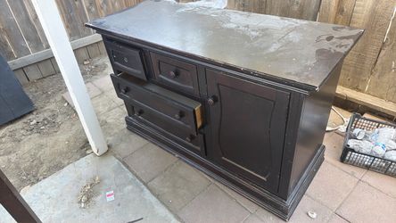 Black Wood TV Stand with Drawers and Cabinet