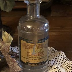 Rare Antique Waterman’s Ideal Ink Bottle with Wooden Stopper 