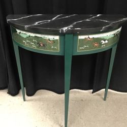 Hand Painted  tripod  demilune Console Table