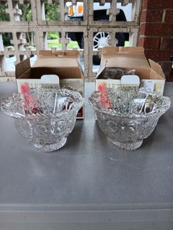 Pair of Crystal Cut Glass Bowls with Boxes
