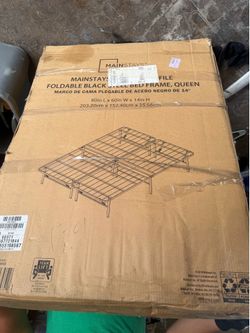 Foldable black steel bed frame (Queen)