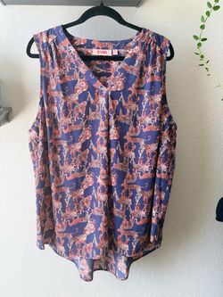 EVRI Sleeveless V-Neck Leopard Print Blouse Size 1X