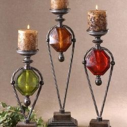 Set of 3 Kalika Wrought Iron Candle Holders 
