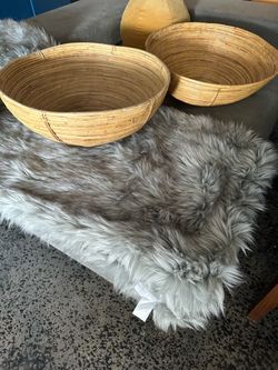 2 XL Vintage MCM / Boho Pencil Reed Rattan Planter Basket Bowls