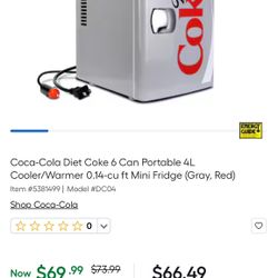  6 Can Portable 4L Cooler/Warmer 0.14-cu ft Mini Fridge (Gray, Red)
