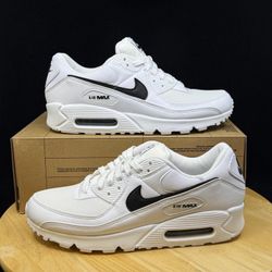 Women's Nike Air Max 90 Running Shoes - White Black - Size 10