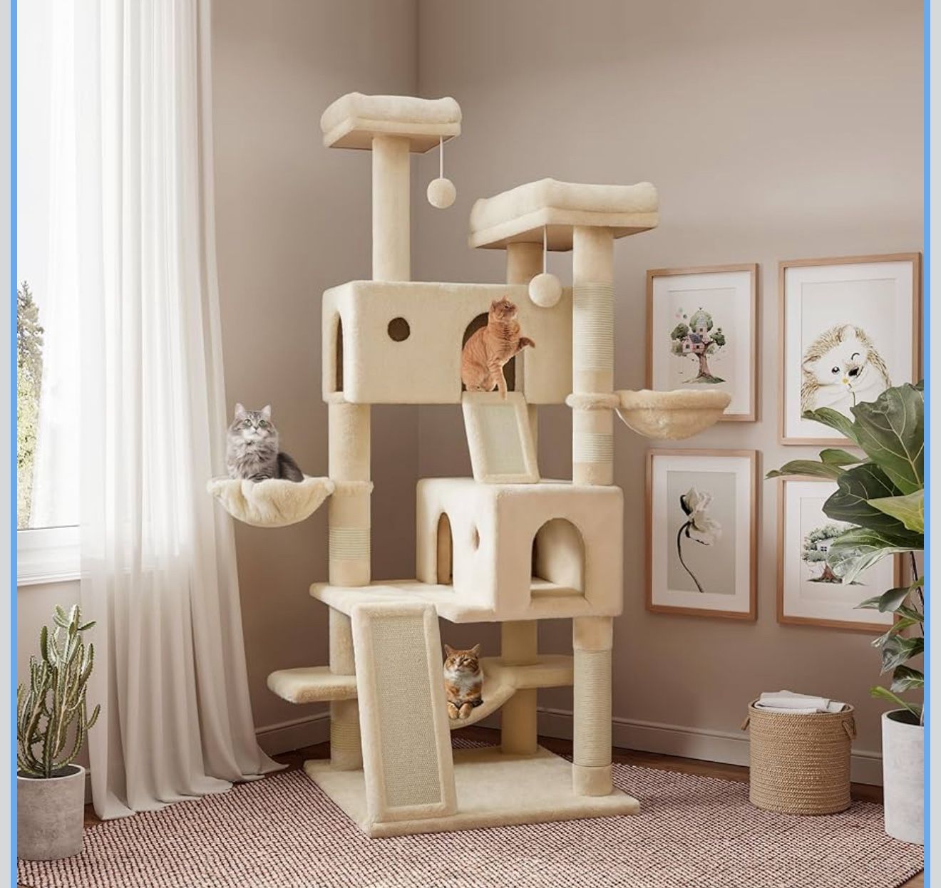 65” Cat Tree Tower with Hammock, Condo & Scratching Posts – Large Cat Furniture