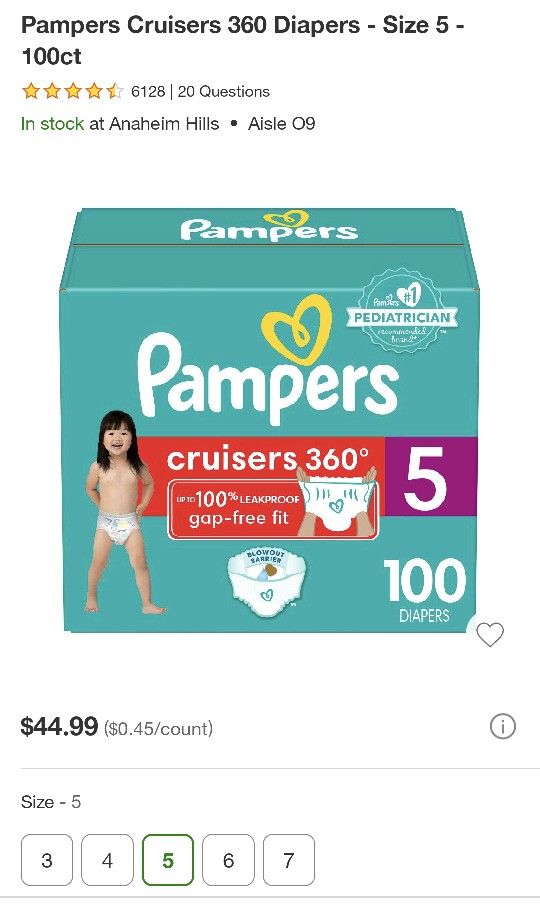 Pampers  Diaper Cruisers 360 Size 5 100ct