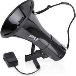 PYLE-PRO 50W Megaphone Speaker PA Bullhorn, Black Aux Input, Adjustable Volume, Siren, 35mm Aux Input, Ideal for Sports Events & Emergency Drills- PMP