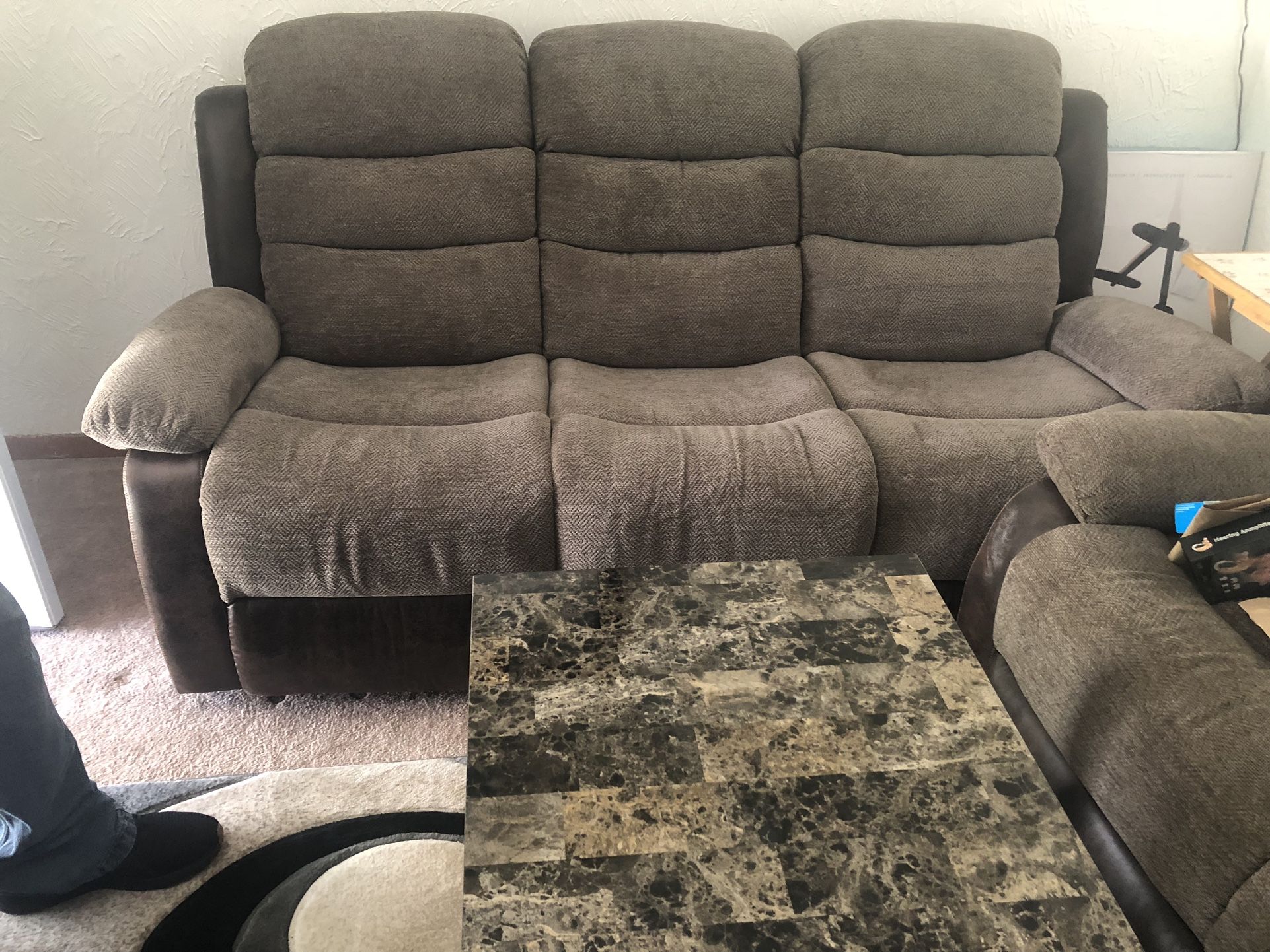 Brown Leather & Suede Living room Set