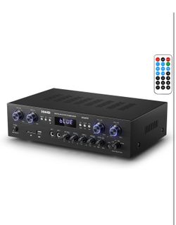Donner Bluetooth 5.0 Stereo Audio Amplifier Receiver, 4 Channel 440W Peak Power Home Theater Stereo Receiver with USB, SD, FM, 2 Mic in Echo, RCA, LED
