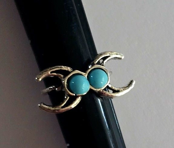 DOUBLE LUCKY TURQUOISE TITANIUM FOREVER WEAR SILVER NEW SIZE 6 RING