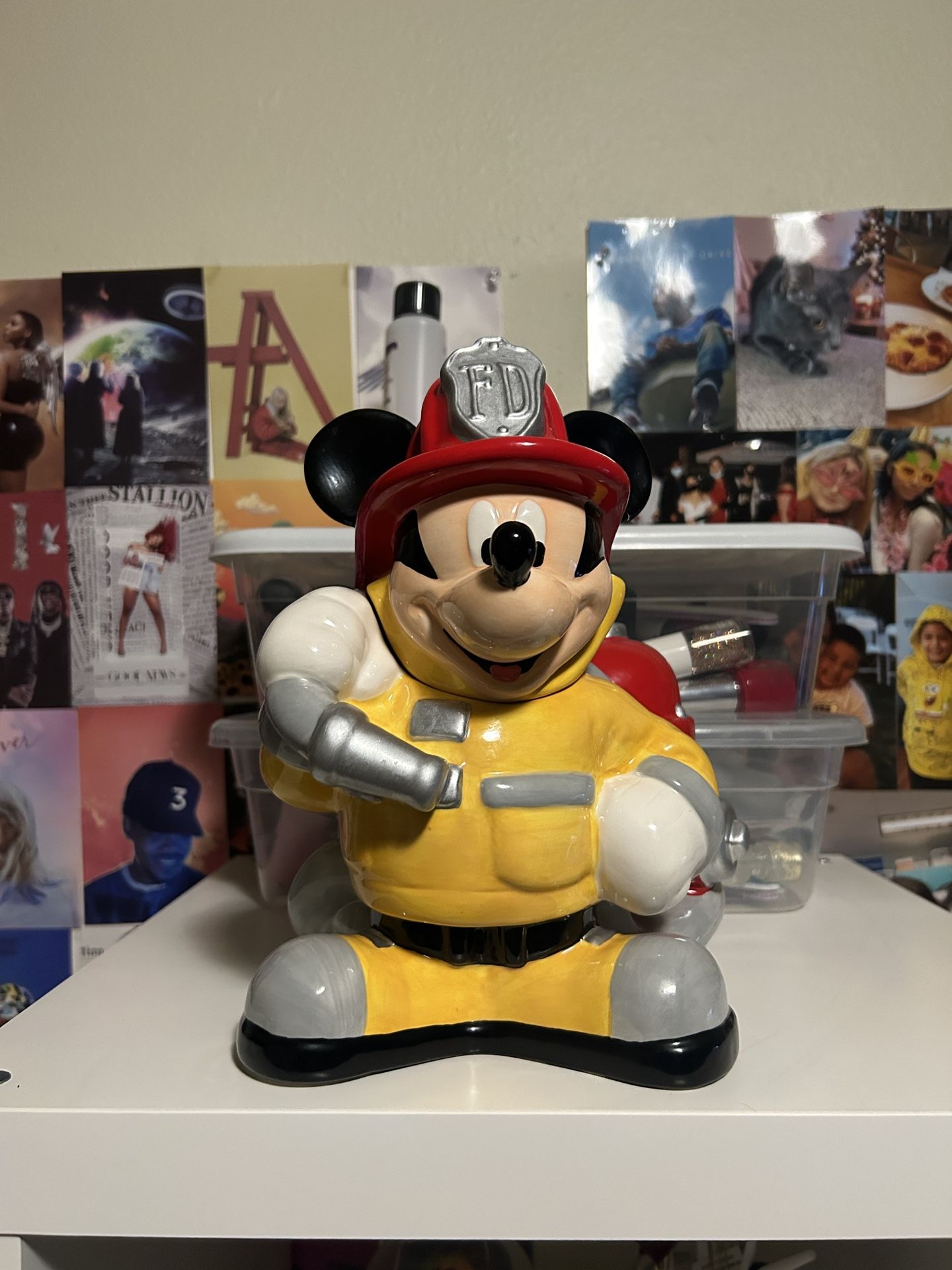 T2- Fireman Mickey Mouse 10" Cookie Jar by Zak Designs Firefighter Yellow Red