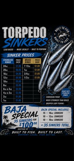 Torpedo fishing sinkers