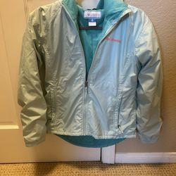 Columbia Girls Jacket XL Light Blue Zip Up Rain Windbreaker Kids Youth