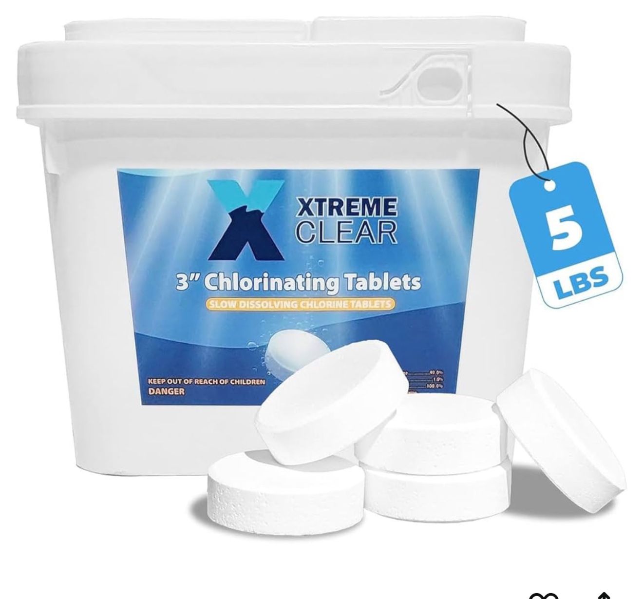 5 Pounds 3" Swimming Pool Chlorine Tablets 99% Pure Tri-Chlorine Long Lasting Slow Dissolving Pro-Grade Sanitizer Spa