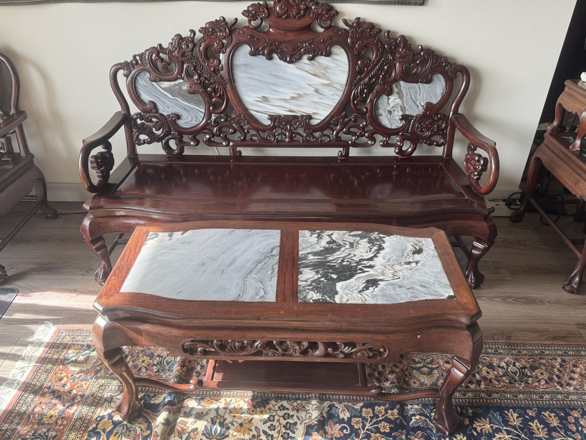Antique Oriental Furniture (Carved Rosewood & Marble Inlay)