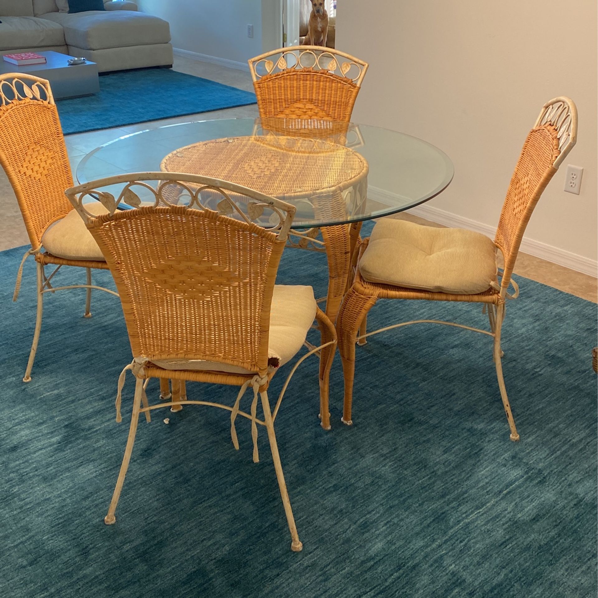 Glass dining set 4chairs and cushions