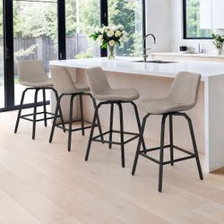 360° Swivel Bar Stools Set of 4, 26 Inch Counter Height Bar Stools, Modern Faux Leather with Enlarged Seats, Metal Legs for Kitchen Island, Dining. Li