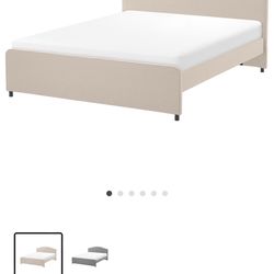 HAUGA Upholstered bed frame, Lofallet beige, Full