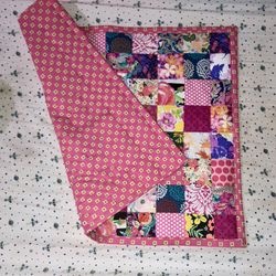 Handmade Machine Sewn 26”x21” Dollhouse Blanket/Baby Girl Blanket Patches Quilt