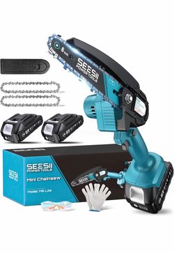 Seesii Mini Chainsaw, 6-inch Mini Chainsaw Cordless with 2 Batteries,