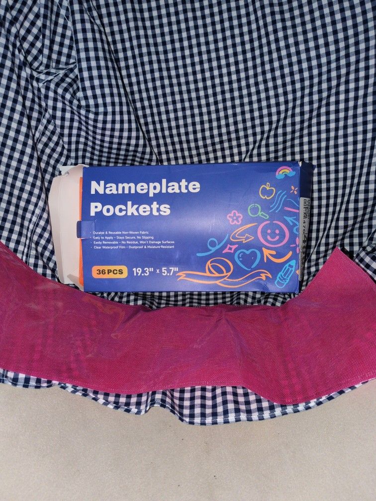 Nameplate Pocket, Name Tag Pockets for Desks, 19.3" x 5.7" Non-Woven Fabric Adhesive Clear Nametag Sleeves Covers for Student Desks, Classroom Supplie