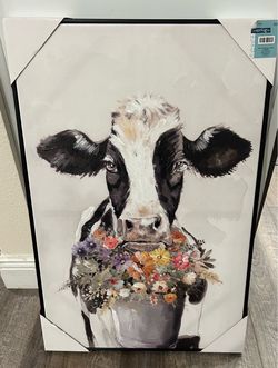 New 20” x 30” country cow flowers canvas wall art picture