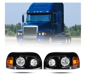 Headlights Compatible with Freightliner Century 2004-2015 Pair,(Black-Halogen), Black/ Chrome