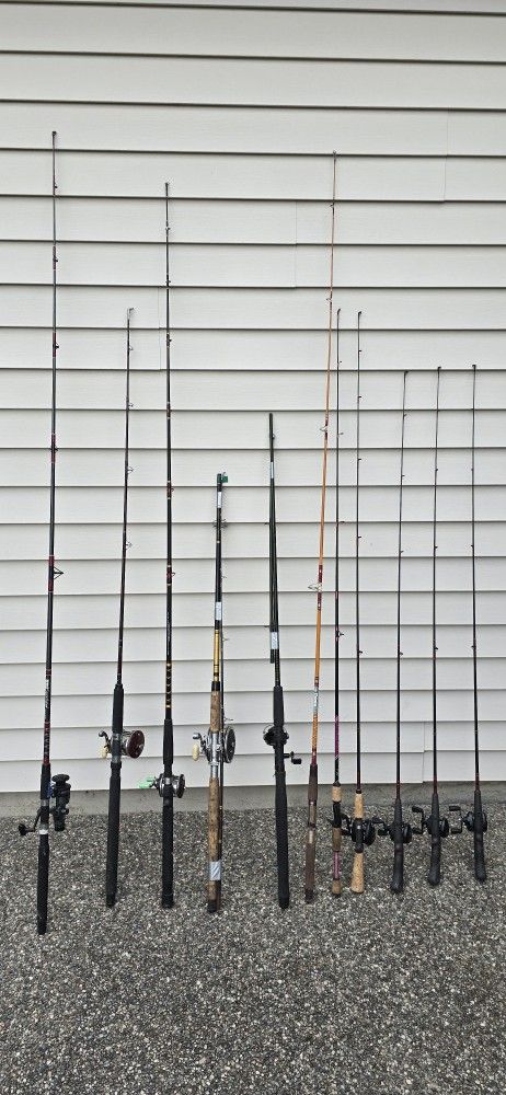 Lot Of 11 Fishing Rods Polls Most With Reels