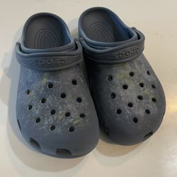 Navy blue splatter paint Crocs 