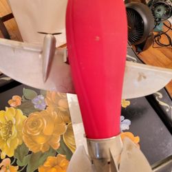 Vintage Red Glass Airplane Light On Metal Stand